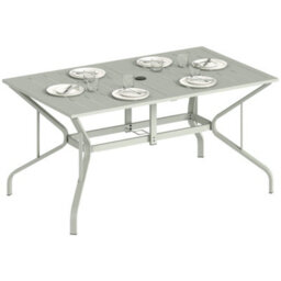 Outsunny Garden Dining Table With Steel Frame And Slatted Top, Light Grey - thumbnail 2