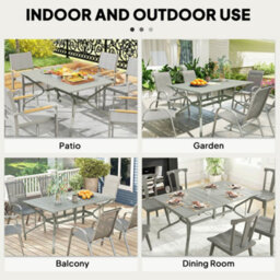 Outsunny Garden Dining Table With Steel Frame And Slatted Top, Light Grey - thumbnail 6