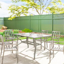 Outsunny Garden Dining Table With Steel Frame And Slatted Top, Light Grey - thumbnail 9