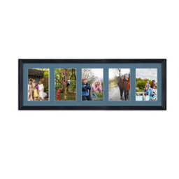 AK Frames 26X8 Black Classic Multi Photo Frame With Pompadour Mount - Holds 5 Apertures (5X) 6X4 Photos - thumbnail 1
