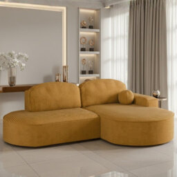 Corner Sofa Parma Pro Ball With Sleeping Function Stripy Fabric Mustard Right Side - thumbnail 1