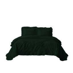 Duvet Cover And Pillowcase Set On Trend Frilled Design Polycotton Linen Green - thumbnail 2
