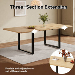 Merax Extendable Dining Table, 3 Lengths 140/180/220 X 80 Cm, 6-10 Seater, Mdf Table With Metal Legs, For Dining Room, Oak - thumbnail 8