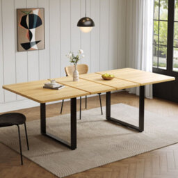 Merax Extendable Dining Table, 3 Lengths 140/180/220 X 80 Cm, 6-10 Seater, Mdf Table With Metal Legs, For Dining Room, Oak - thumbnail 2