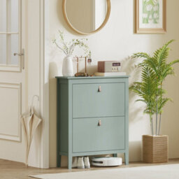 Wyld Haus Sela 2-Drawer Mint Green Shoe Cabinet For Slim Hallways, Faux Leather Handles, 80Cm W X 24Cm D X 95.5Cm H - thumbnail 9
