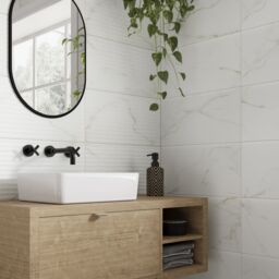 Beatrice White & Gold Matt Décor Marble Effect Textured Ceramic Indoor Wall Tile, Pack Of 8, (L)600mm (W)300mm - thumbnail 3