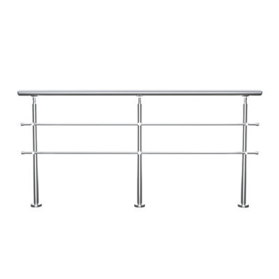 Living And Home 2 Crossbars Silver Floor Mount Stainless Steel Stair Railing Handrail For Outdoor Steps 240Cm W X 110Cm H - image 1