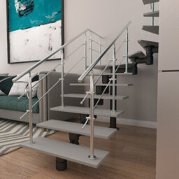 Living And Home 2 Crossbars Silver Floor Mount Stainless Steel Stair Railing Handrail For Outdoor Steps 240Cm W X 110Cm H - thumbnail 2