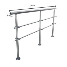 Living And Home 2 Crossbars Silver Floor Mount Stainless Steel Stair Railing Handrail For Outdoor Steps 240Cm W X 110Cm H - thumbnail 4