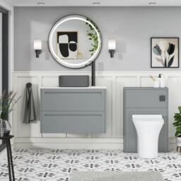 Royal Bathrooms Royal Bathroom Elmore 800mm Matt Pebble Grey Wall Mounted Countertop Bathroom Vanity Unit 2 Drawer With Art Square Basin - thumbnail 5
