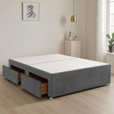 Grey Plush Fabric 5Ft King Size Bed Base With 2 Spacious Drawers - image 1