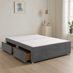 Grey Plush Fabric 5Ft King Size Bed Base With 2 Spacious Drawers - thumbnail 1