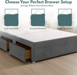 Grey Plush Fabric 5Ft King Size Bed Base With 2 Spacious Drawers - thumbnail 2