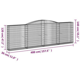 Berkfield Durable Arched Gabion Baskets 7 Pcs 400X30X120/140 Cm Galvanised Iron - thumbnail 6