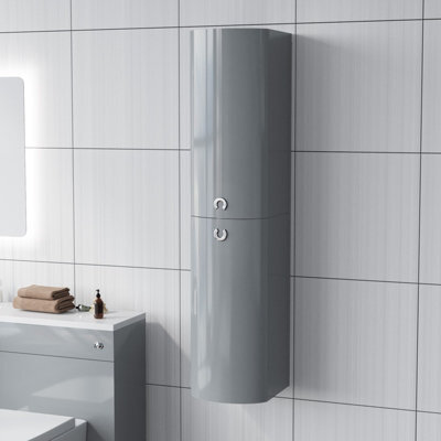 Nes Home Dene 1400 mm Bathroom Wall Hung Cabinet Storage Tall Shelf Furniture Steel Grey - image 1