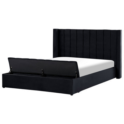 Beliani Waterbed With Storage Bench Velvet Noyers 180 X 200 Cm (Eu Super King) Black - image 1