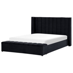 Beliani Waterbed With Storage Bench Velvet Noyers 180 X 200 Cm (Eu Super King) Black - thumbnail 6
