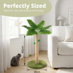 Daisy & Max Cat Scratching Post 60Cm, Tall Sisal Cat Scratcher, Palm Tree Design, Sturdy Base & Hanging Toys, Durable Cat Toys - thumbnail 2