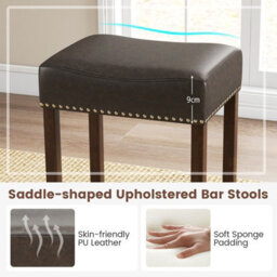 Gainoom Set Of 2 Grey Bar Stools 60Cm Upholstered Counter Height Saddle Stools Pu Leather - thumbnail 9