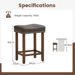 Gainoom Set Of 2 Grey Bar Stools 60Cm Upholstered Counter Height Saddle Stools Pu Leather - thumbnail 2