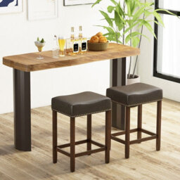 Gainoom Set Of 2 Grey Bar Stools 60Cm Upholstered Counter Height Saddle Stools Pu Leather - thumbnail 3