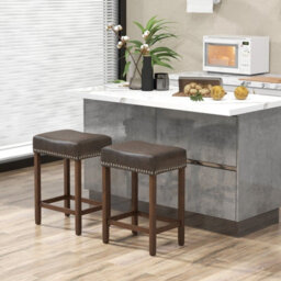 Gainoom Set Of 2 Grey Bar Stools 60Cm Upholstered Counter Height Saddle Stools Pu Leather - thumbnail 6