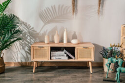 Nordlys Tv Stand With 2 Drawers In Wood And Rattan Exotic Boho Living Room - thumbnail 3