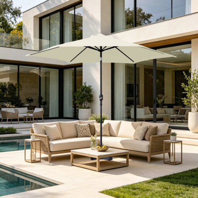 VRUC Outdoor Patio Garden Parasol Sun Shade Umbrella With Crank Handle & Tilt 2.5M Cream