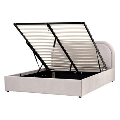 Beliani Ottoman Bed Chenille Quillien 140 X 200 Cm (Eu Double) Taupe - image 1
