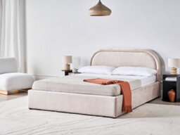 Beliani Ottoman Bed Chenille Quillien 140 X 200 Cm (Eu Double) Taupe - thumbnail 2