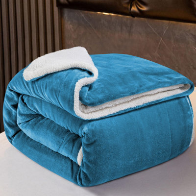 Ameha Sherpa Fleece Blanket Soft Thick Plush Warm & Reversible Throw King Teal Size 200X240Cm - image 1