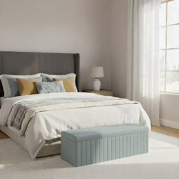 90Cm Wide Lux Ottoman Storage Box, Silver Velvet Upholstered Full Striped Storage Ottoman Box - thumbnail 2