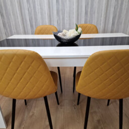 Kosy Koala Modern White And Black Dining Table Set With 4 Mustard Chairs Dining Room Furniture - thumbnail 9
