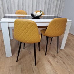 Kosy Koala Modern White And Black Dining Table Set With 4 Mustard Chairs Dining Room Furniture - thumbnail 7