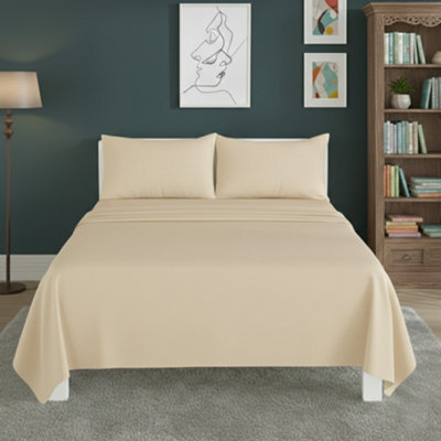 Easy Care Flat Bed Sheet Polycotton Durable Low Maintenance Bedding Cream - image 1