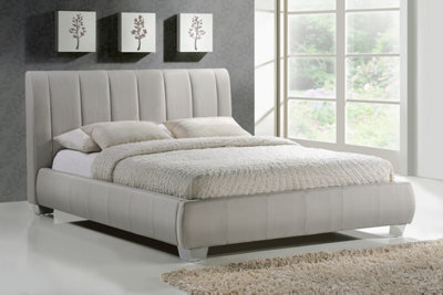 Save On Goods UK 4Ft6 Double Fabric,upholstered,bed Frame,bedstead,padded,linen,sand Cream Beige Colour Finish - image 1
