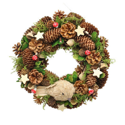 Urbn-Living Urbnliving Christmas Wreath 30Cm With Woodland Animal Figurine Bird Traditional Festive Decoration For Door Wall Table Home - image 1