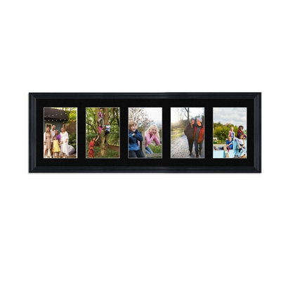 AK Frames 26X8 Black Classic Multi Photo Frame With Black Mount - Holds 5 Apertures (5X) 6X4 Photos - image 1