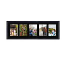 AK Frames 26X8 Black Classic Multi Photo Frame With Black Mount - Holds 5 Apertures (5X) 6X4 Photos - thumbnail 1