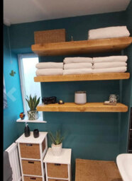 House of Rustic Wooden Floating Shelf Rustic Oak Wall Mounted Solid Wood Industrial Reclaimed Style (L) 175Cm X (W) 22Cm X 6Cm Thick - thumbnail 5