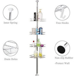 4 Tier Telescopic Bathroom Wall Corner Shelf Rack Shower Caddy-Stainless Steel - thumbnail 5