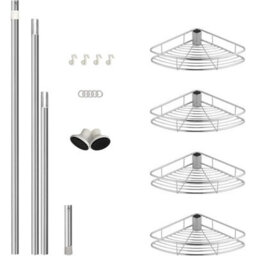 4 Tier Telescopic Bathroom Wall Corner Shelf Rack Shower Caddy-Stainless Steel - thumbnail 7