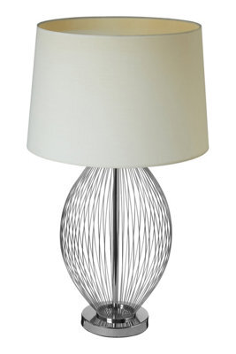 Orsina Chrome Wireframe Table Lamp With Linen Shade, Contemporary Curved Accent Lamp For Living Room - image 1