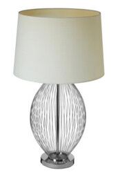 Orsina Chrome Wireframe Table Lamp With Linen Shade, Contemporary Curved Accent Lamp For Living Room - thumbnail 1