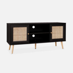 Alice's Garden Sweeek. 120Cm Tv Unit Wooden And Cane Effect 2 Doors Boheme Black 120X39X56.5 Cm - thumbnail 1