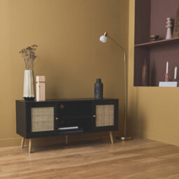 Alice's Garden Sweeek. 120Cm Tv Unit Wooden And Cane Effect 2 Doors Boheme Black 120X39X56.5 Cm - thumbnail 2