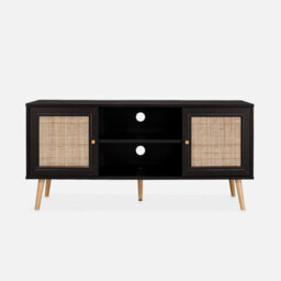 Alice's Garden Sweeek. 120Cm Tv Unit Wooden And Cane Effect 2 Doors Boheme Black 120X39X56.5 Cm - thumbnail 3