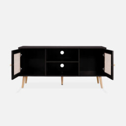 Alice's Garden Sweeek. 120Cm Tv Unit Wooden And Cane Effect 2 Doors Boheme Black 120X39X56.5 Cm - thumbnail 4