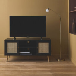 Alice's Garden Sweeek. 120Cm Tv Unit Wooden And Cane Effect 2 Doors Boheme Black 120X39X56.5 Cm - thumbnail 6