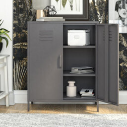Dorel Home Bradford Metal Cabinet With 2 Doors Vertical In Grey - thumbnail 4